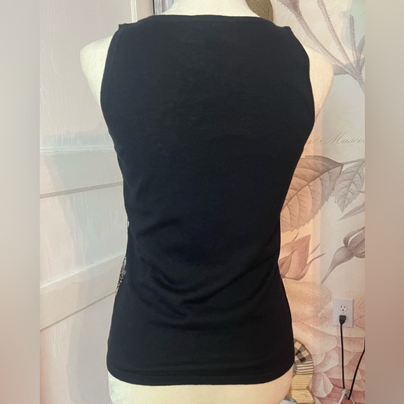 ST JOHN SILK WOOL CASHMERE BLEND SEQUINED TANK TOP SZ SM BLACK SILVER LUXURY - Picture 3 of 7